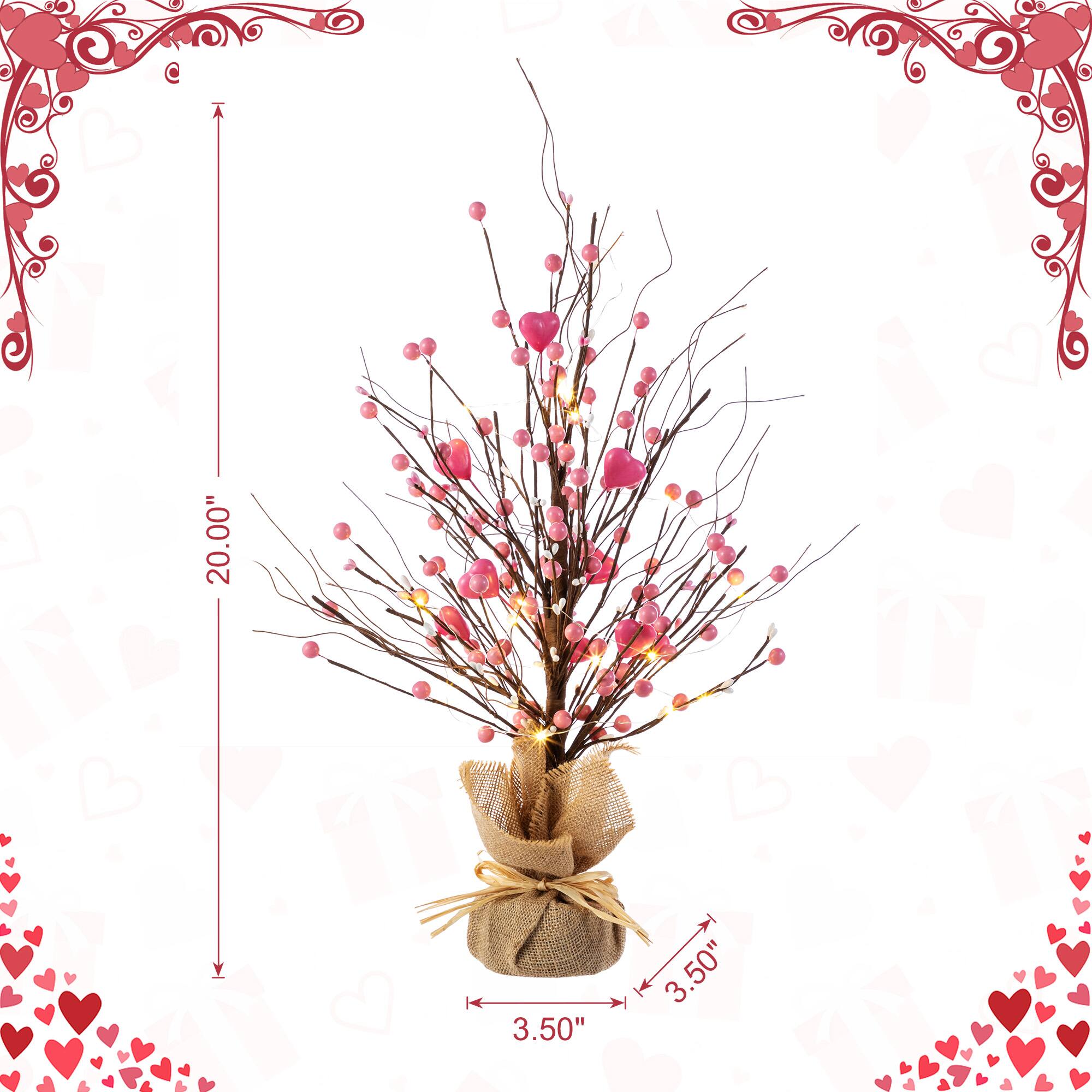 Glitzhome® 20" Lighted Valentine's Pink Berry Heart Table Tree